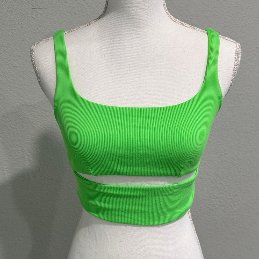ALO Yoga Neon Green Ribbed Cutout Sports Bra